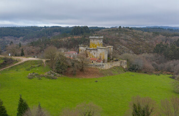 Fototapeta na wymiar aerial view Pambre Castle in Palas de Rei Lugo