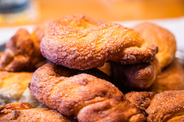 A stack of freshly baked flax braids in close-up