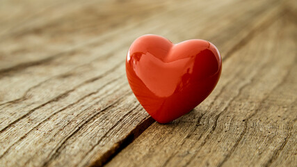 red heart on the vintage wooden table