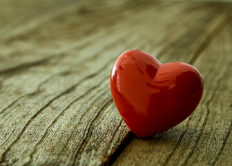 red heart on the vintage wooden table