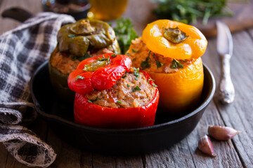 Bell peppers with meat and parsley , stuffed vegetables
