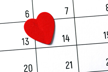 Red heart calendar. Love confession. Valentine's day celebration