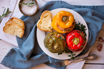 Bell peppers with meat and parsley , stuffed vegetables