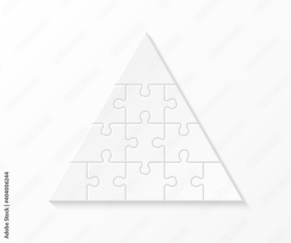 Aufkleber Four levels pyramid puzzle presentation infographic template with explanatory text field for business statistics illustration. Four stages triangle puzzle piece shape