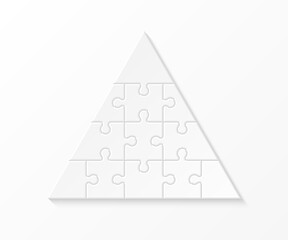 Four levels pyramid puzzle presentation infographic template with explanatory text field for business statistics illustration. Four stages triangle puzzle piece shape