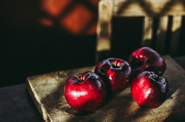 Harvest of red apples. Apple background.
