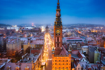 Beautiful old town hall in Gdansk at dawn, Poland