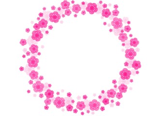 ピンクと白の梅の花の丸いフレーム