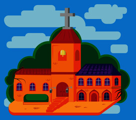 church in the style of minimalism and isometric