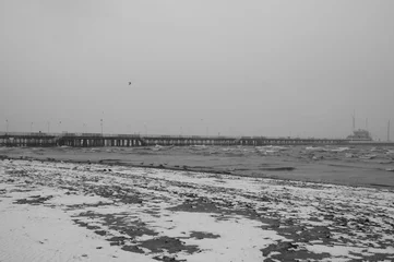 Photo sur Plexiglas La Baltique, Sopot, Pologne Snow on the sopot beach, baltic sea, poland 2018