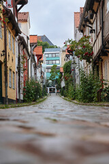 Fototapeta na wymiar Small alley with colorful houses in a German city