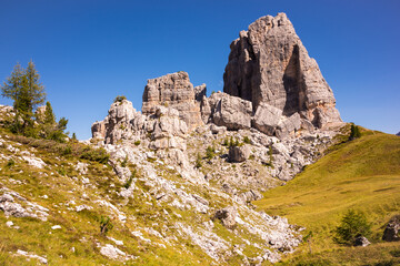 Fototapeta na wymiar Panoramic view to Dolomite mountains in Italy, beautiful mountain landcape