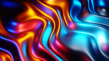 Fototapeta na wymiar Abstract background, liquid metal waves with neon colors, interesting texture 3D Render illustration.