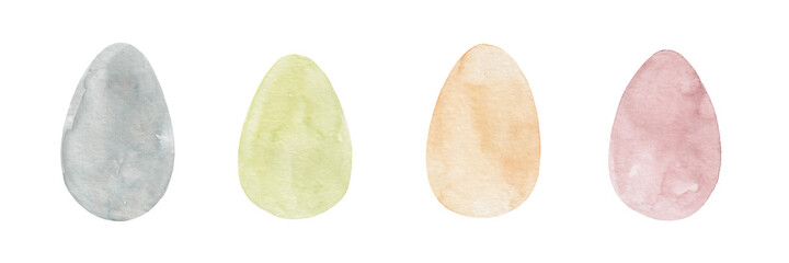 Fototapeta na wymiar Set hand drawn watercolor easter eggs. Isolated on a white background. Spring holiday food.
