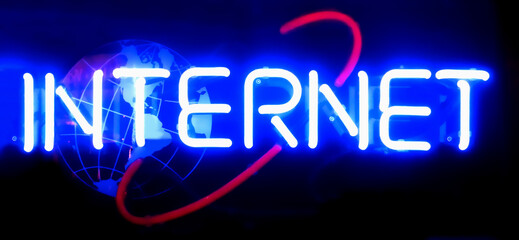 The word "Internet" as a neon sign at night