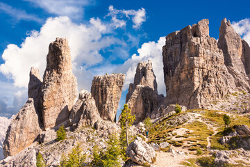 Panoramic view to Dolomite mountains in Italy, beautiful mountain landcape