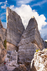 Panoramic view to Dolomite mountains in Italy, beautiful mountain landcape