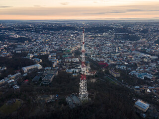 Fototapeta premium aerial evening view of lviv city