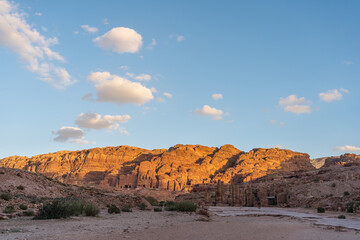 Petra ancient and ruin city of Nabateans kingdom in evening sunset, Jordan, Middle east