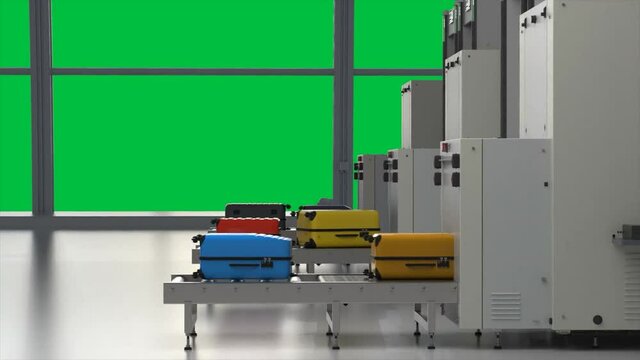 3d rendering scanner machine is scanning luggage in airport&nbsp;4k footage