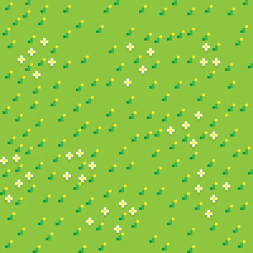 Grass pixel art background. Grass texture. Pixel art vector. Flower garden.