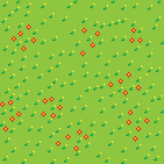 Grass pixel art background. Grass texture. Pixel art vector. Flower garden.