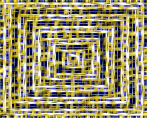 Blue yellow metal shapes, abstract background with squares