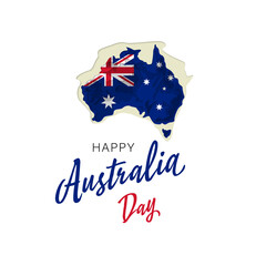 Obraz na płótnie Canvas Happy Australia day lettering. Map of Australia paper cut with flag. illustration