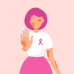 Young girl with bruises and abrasions raised her hand up and shows stop violence sign. Stop drugs, human rights violations, human trafficking