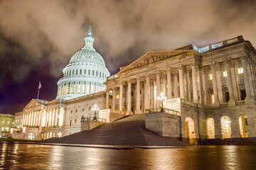 United States Capitol Building at Night after a Rain Shower - Washington D.C. , USA