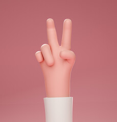 3d render, cartoon character hand, two finges hand gesture, pink background 