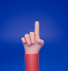 3d render, cartoon character hand, one finger hand gesture, blue background 