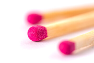 Wooden matches with sulfur for lighting a fire isolated on a white