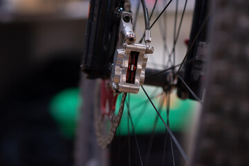 Fototapeta na wymiar mountain bike front brake in bike shop