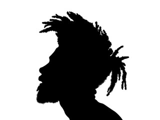 Dreadlocks hairstyle, afro hair and beard.Black Men African American, African profile picture silhouette. Man from the side with afroharren.