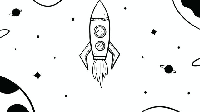 Animation of doodle rocket launch in space.