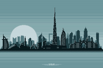 Obraz premium Dubai UAE city skyline pixel silhouette