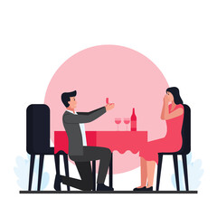 Men propose to women at dinner on valentine's day