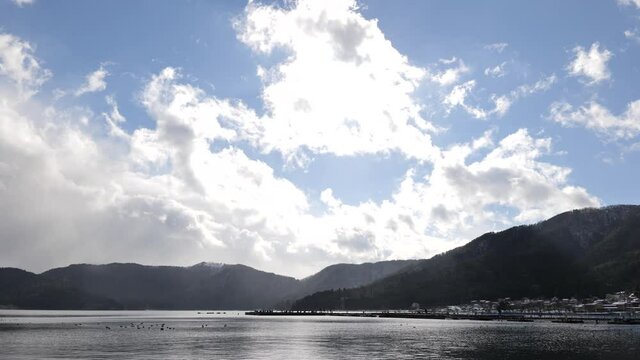 Lake Yogo, Shiga Prefecture, in midwinter on a clear day.