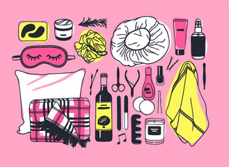 Hand drawn illustration beauty products. Actual bath drawing