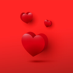 Beautiful 3d hearts valentines day icon set on a red background