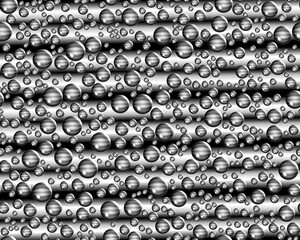 Silver spheres, bubbles, black and white pattern, space design