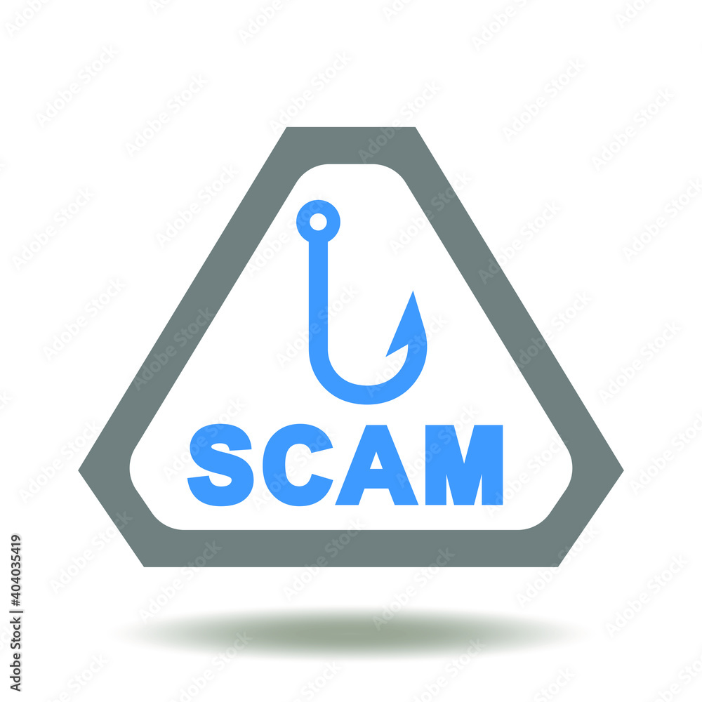 Poster data security attention conceptual symbol of scam, scamming, hacking theft. attention sign with hook