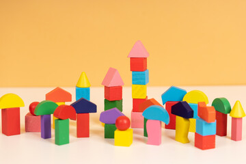 Obraz premium children's toys made from natural material. wood toys for developmental. colorful wood toys and toys for cognitive rehabilitation 
