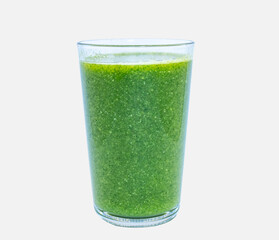 Healthy food and drink concept. New years resolution. A glass of green smoothy juice isolated on white background, space for copy
