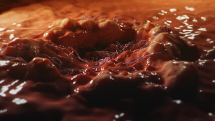 Tumor ulceration and veins cancer cells mutating, tumor growth on mucosa 3d rendering