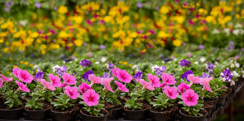 Flowers in pots at the city flower market