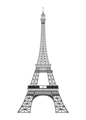 Vector illustration of Eiffel Tower on black and white sketch style