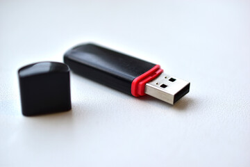 Black flash drive on a white background
