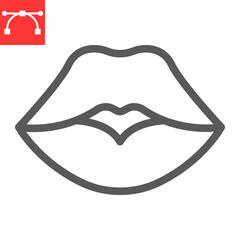 Red lips line icon, valentines day and kiss, sexy lips sign vector graphics, editable stroke linear icon, eps 10.